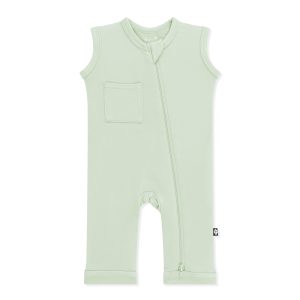 Zippered Sleeveless Romper in Basil