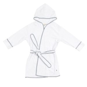 Hooded Bath Robe in Cloud with Storm Trim
