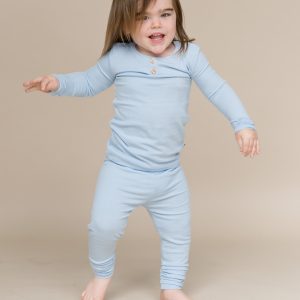Ribbed Henley Set in Breeze