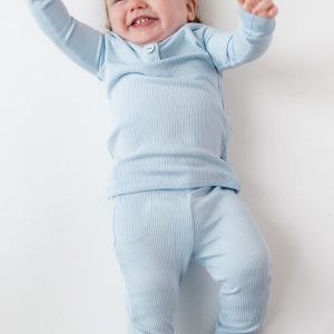Ribbed Infant Henley Set in Breeze