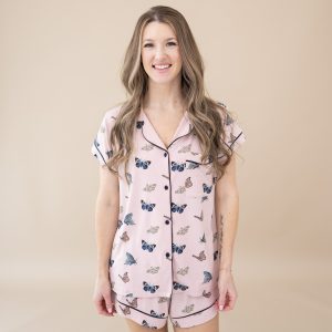 Women's Short Sleeve Pajama Set in Blush Butterfly