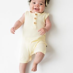 Ribbed Sleeveless Shortall in Chamomile