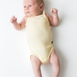 Ribbed Spaghetti Strap Bodysuit in Chamomile