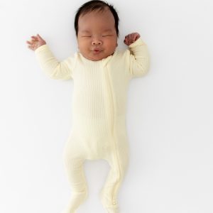 Ribbed Zipper Footie in Chamomile