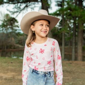 Long Sleeve Toddler Crew Neck Tee in Disco Cowgirl