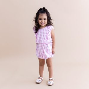 Bubble Romper in Gingham Thistle