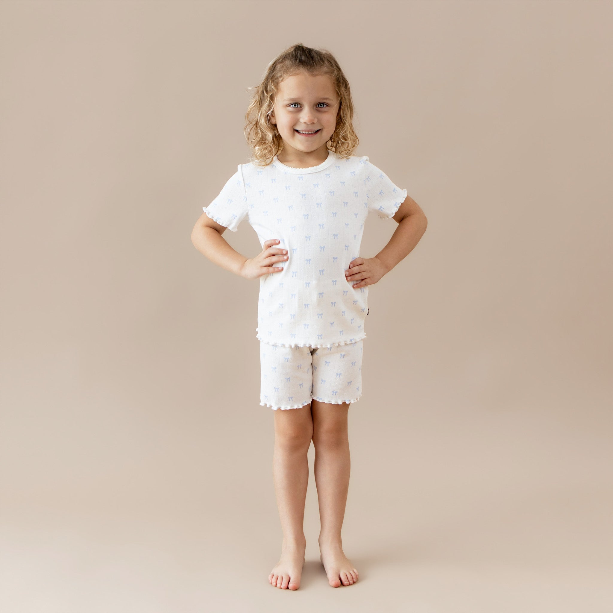 Pointelle Short Sleeve Set in Sweet Blue Bow