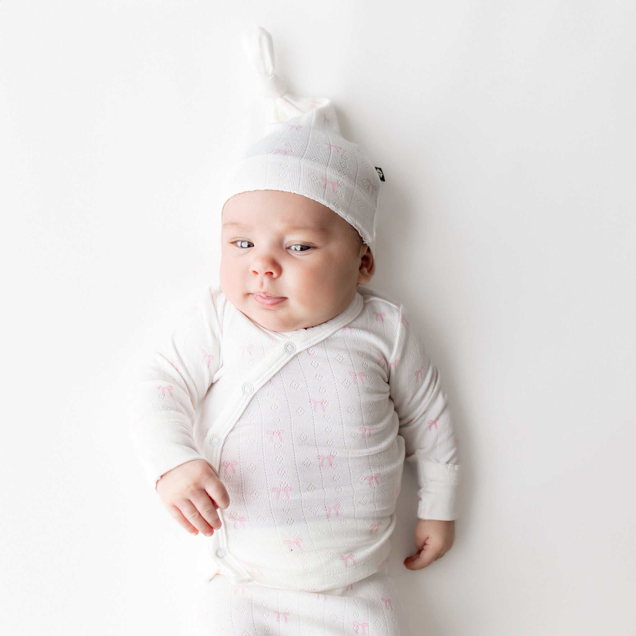 Pointelle Take Me Home Set with Cap in Sweet Pink Bow - Image 4