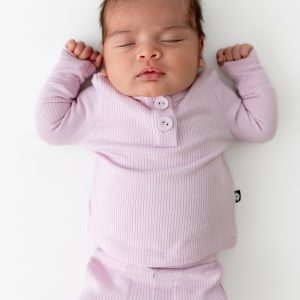 Ribbed Infant Henley Set in Thistle