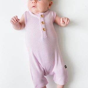 Ribbed Sleeveless Shortall in Thistle