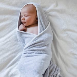 Hooded Bath Towel in Storm with Cloud Trim