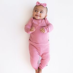Ribbed Infant Henley Set in Apple Blossom