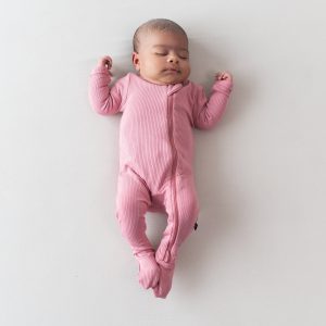 Ribbed Zipper Footie in Apple Blossom